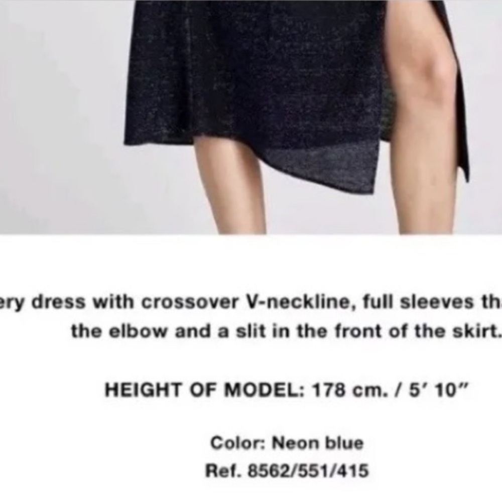 Zara Midnight Blue Shimmer Sparkle V-Neck Crossover Dress Size Medium - Picture 3 of 7